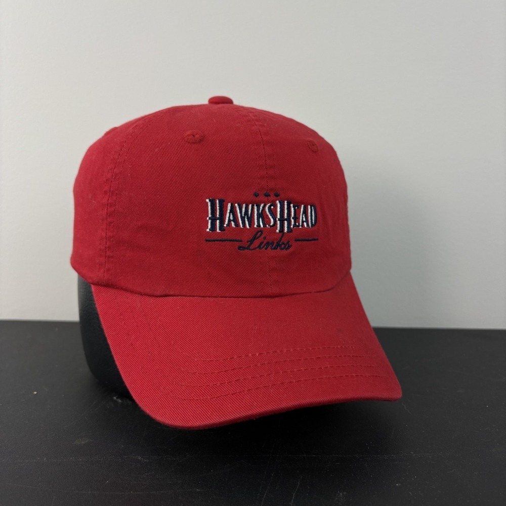 Vintage Y2K Hawks Head Links Golf Hat PGA Red Dad Cap Strapback Adjustable